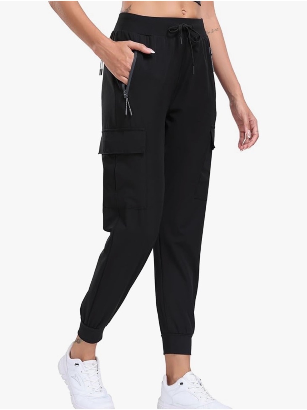 Oalka Women's Hiking Cargo Pants Water Resistant Quick Dry Black Size 3XL